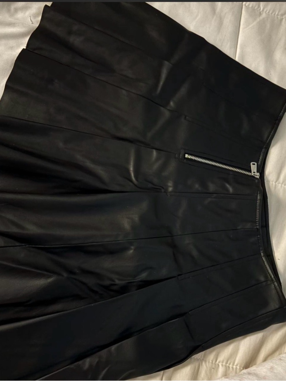 Zara Black Faux Leather Skater Skirt with Zipper
